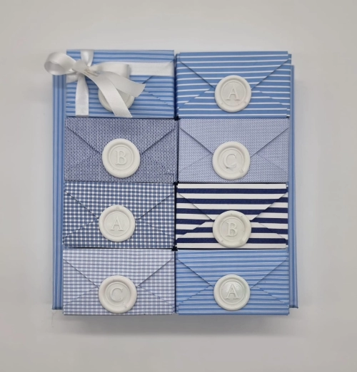 Mini degustazione in puro cotone toni azzurro e blu