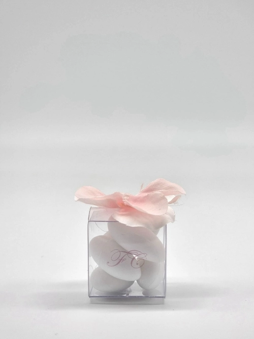 Cubino in pvc con ortensia rosa e monogrammi