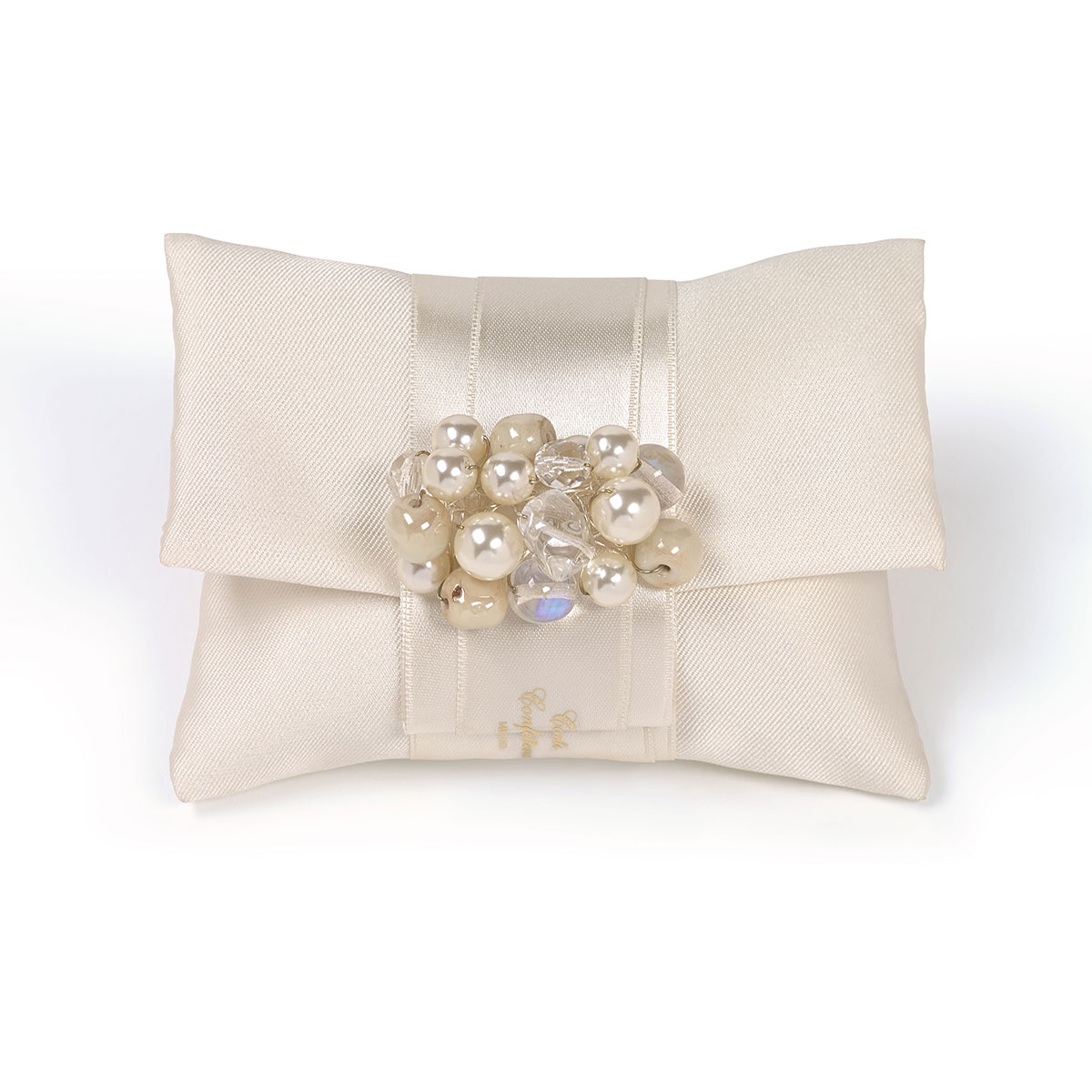 Pochette piccola in mikado di seta con segnalibro di cristallo avorio